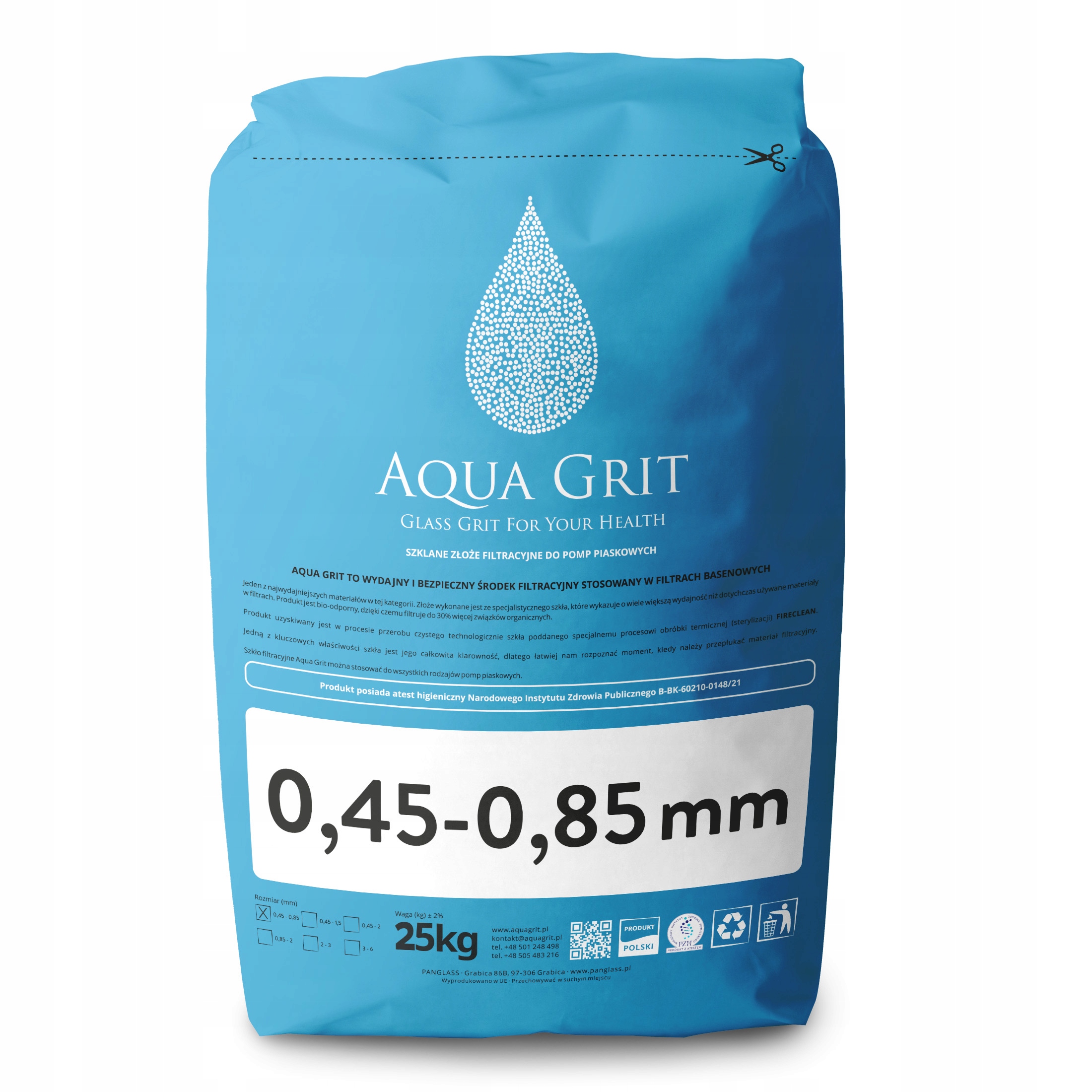 Filtračný prostriedok pre bazénové filtre Aqua Grit 0,45 – 0,85 mm 25 kg